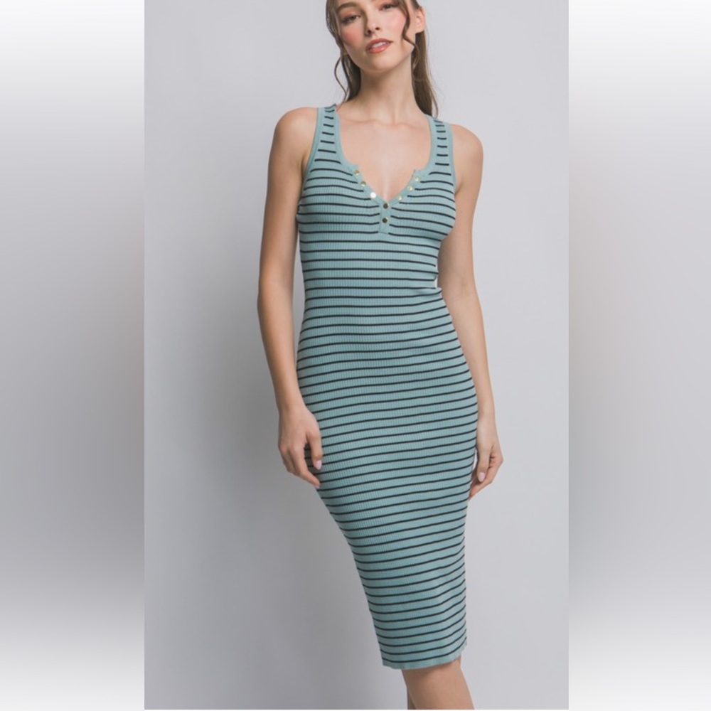 #125 RESTOCK Mint Stone Striped Sleeveless Dress
